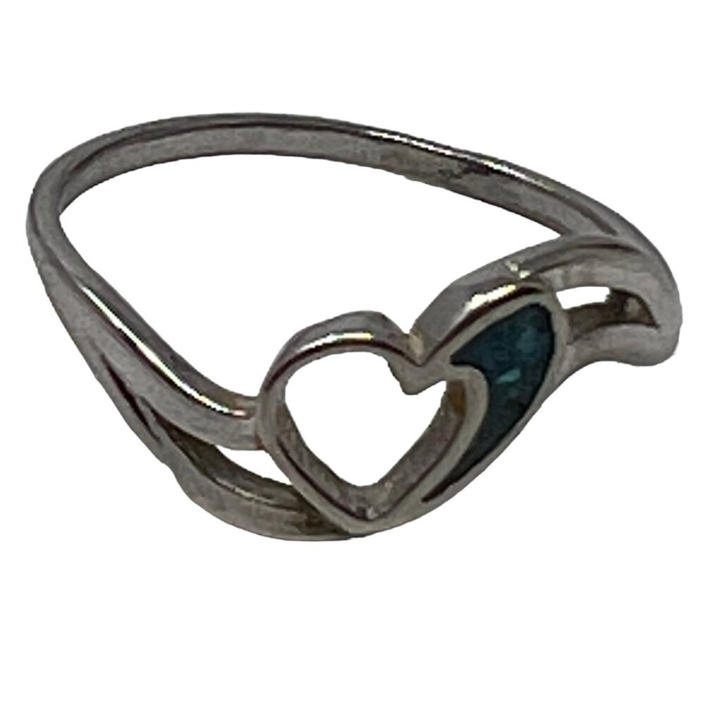 Womens Heart‎ Ring Blue Stone Silver Tone Fashion Size 8 1/2